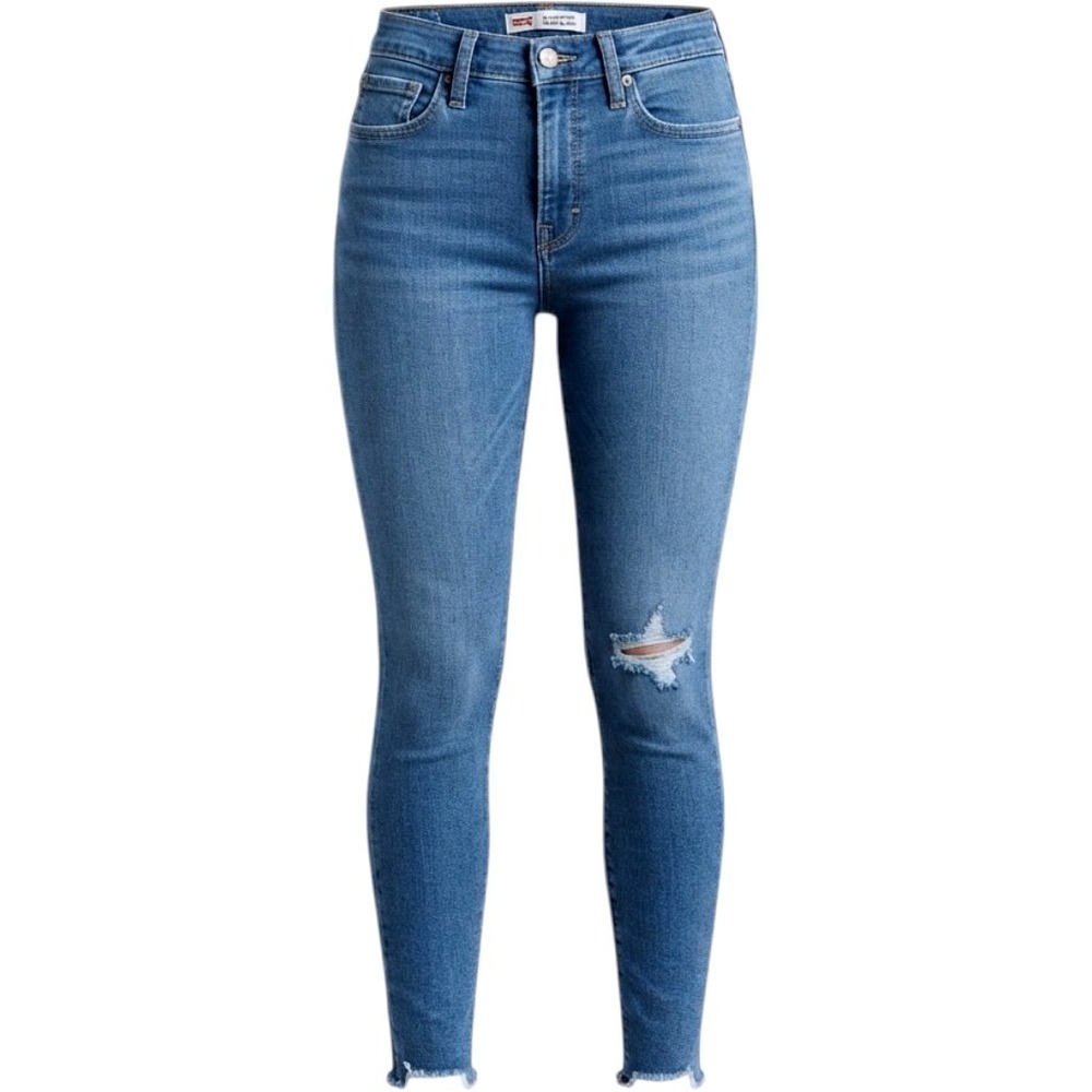 Levis 720 High Rise Super Skinny Jeans Womens 24 Blue Excellent Distressed 168
